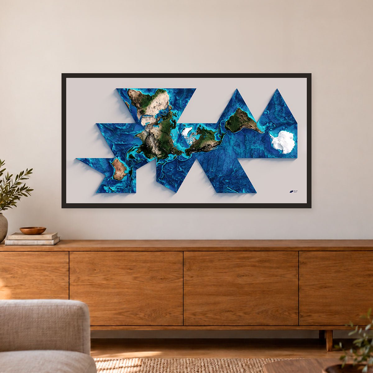 World Shaded Relief Map (Dymaxion Map) – XL Canvas - Muir Way - XL Canvas