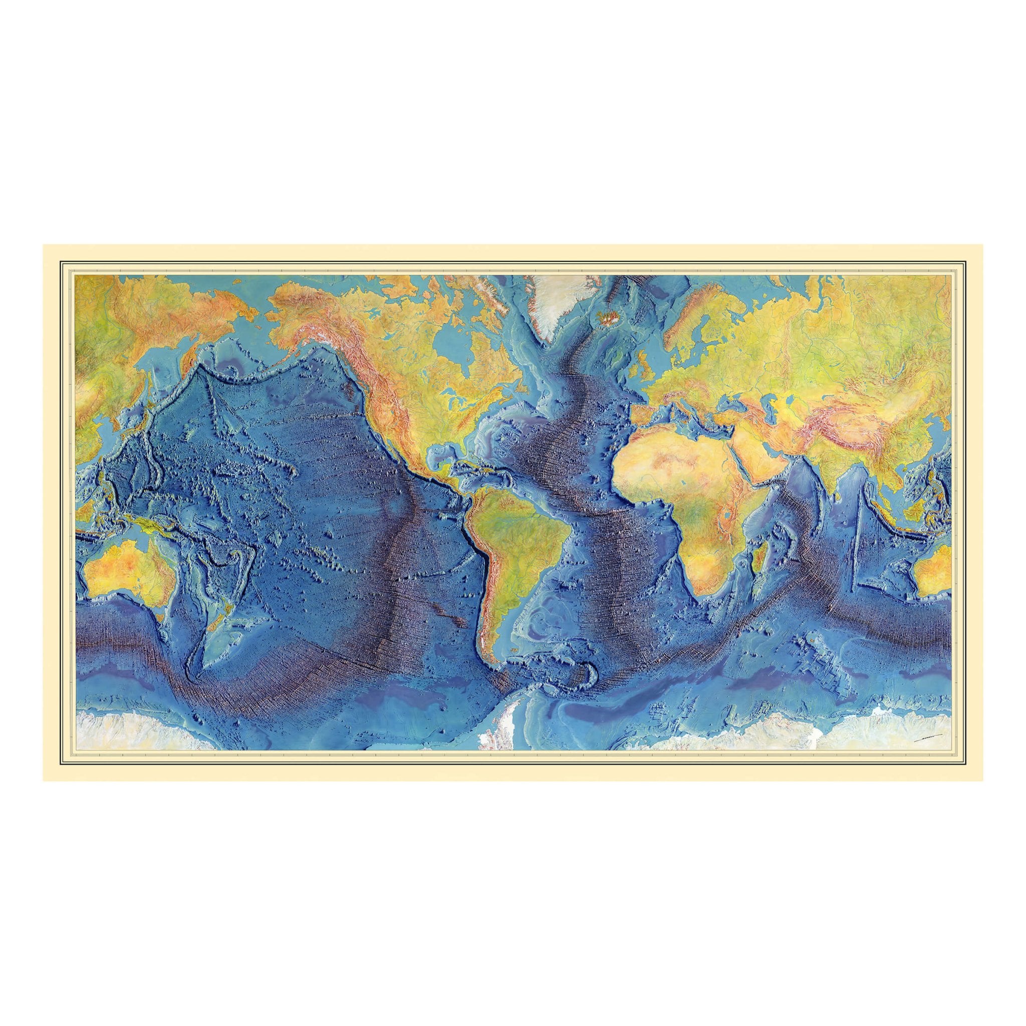 World Ocean Floor Map by Heinrich Berann - Muir Way - Vintage Relief