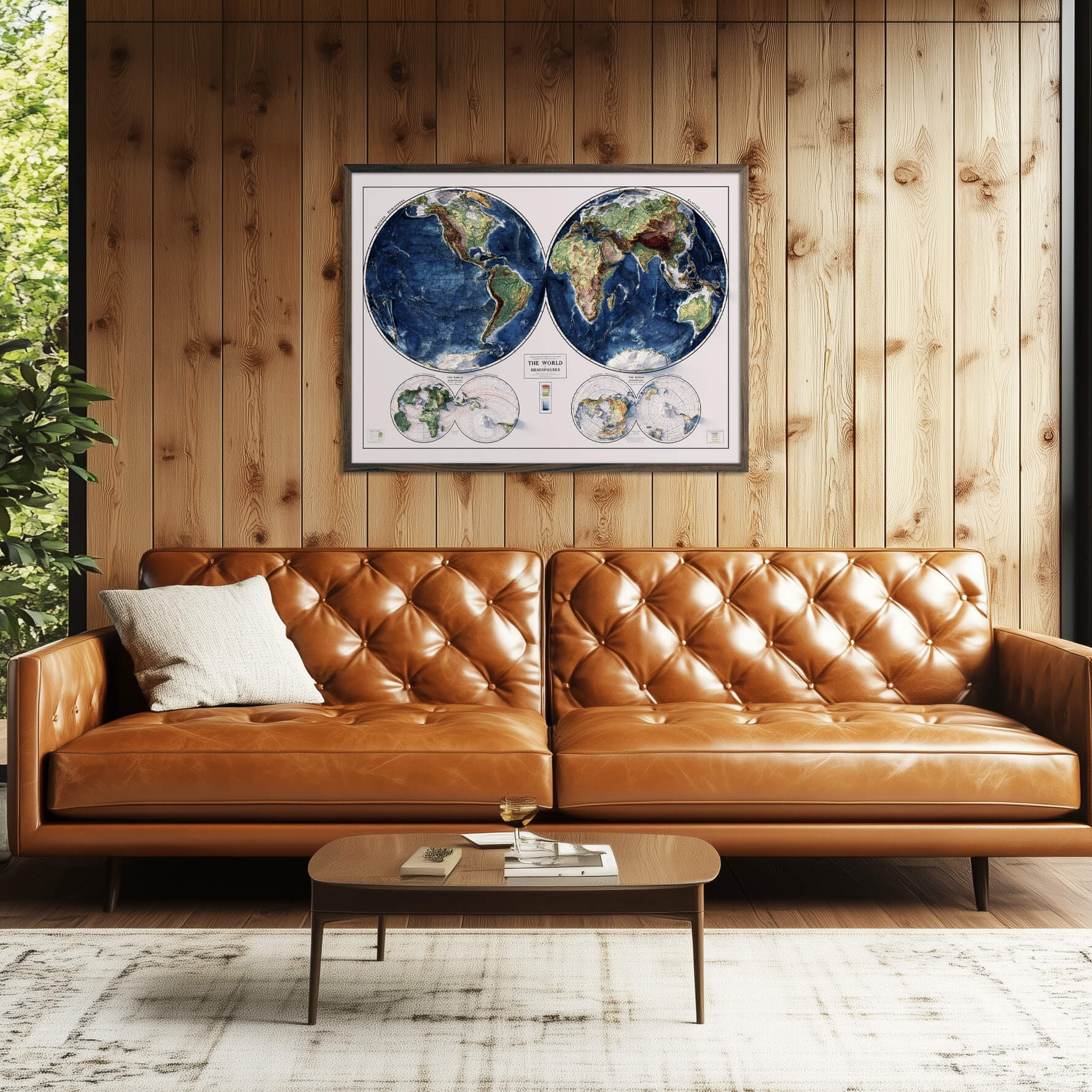 World Map 1917 Shaded Relief Map - Muir Way - Vintage Relief