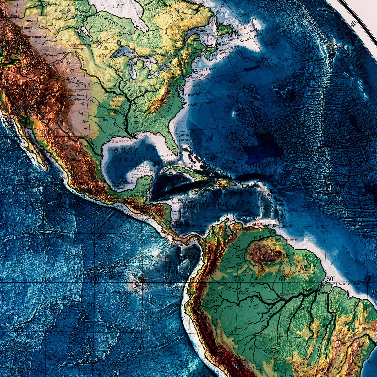 World Map 1917 Shaded Relief Map – XL Canvas - Muir Way - XL Canvas