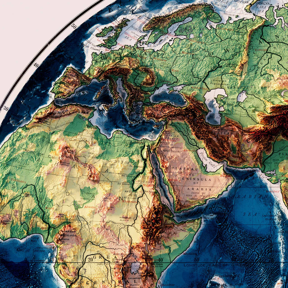 World Map 1917 Shaded Relief Map – XL Canvas - Muir Way - XL Canvas
