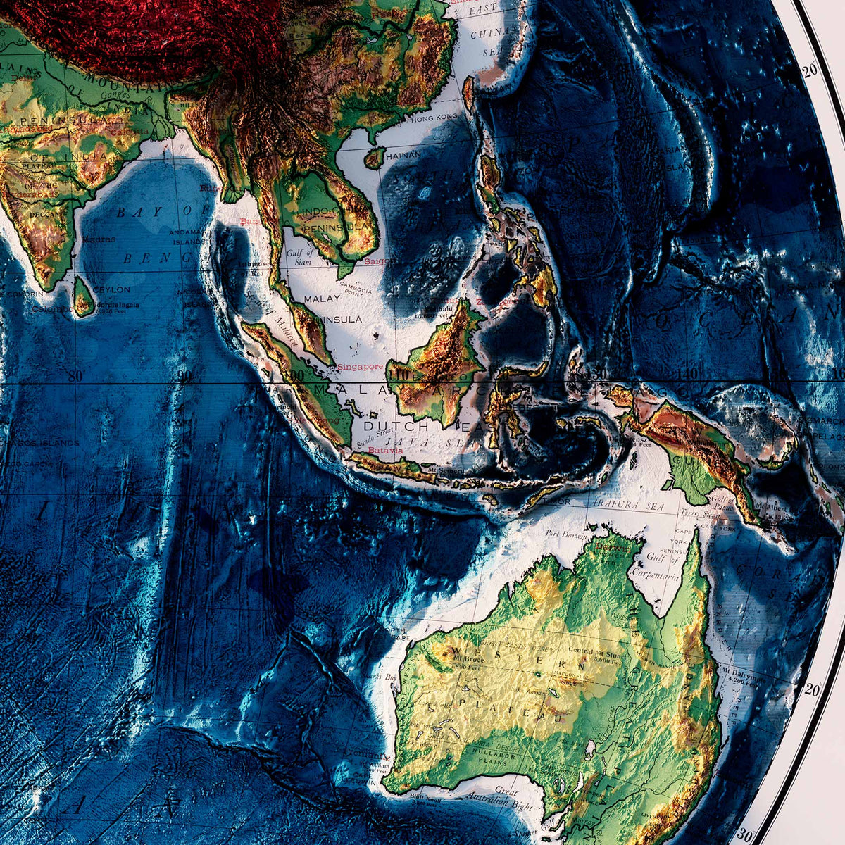 World Map 1917 Shaded Relief Map – XL Canvas - Muir Way - XL Canvas