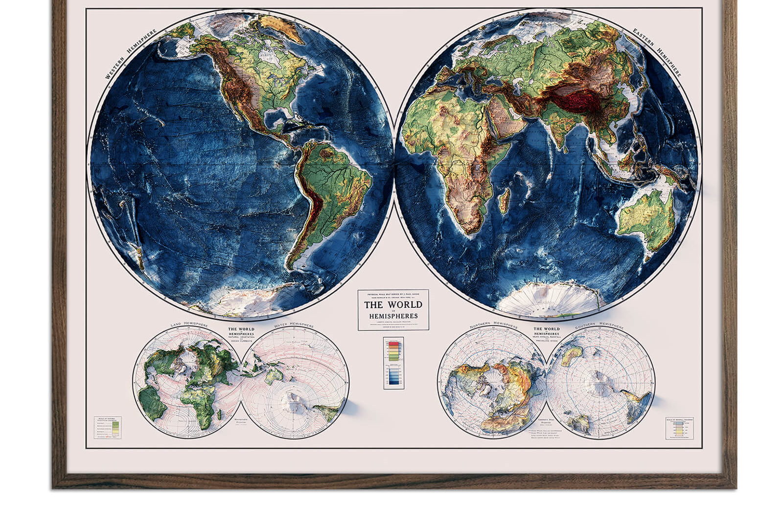 World Map 1917 Shaded Relief Map - Muir Way - Vintage Relief