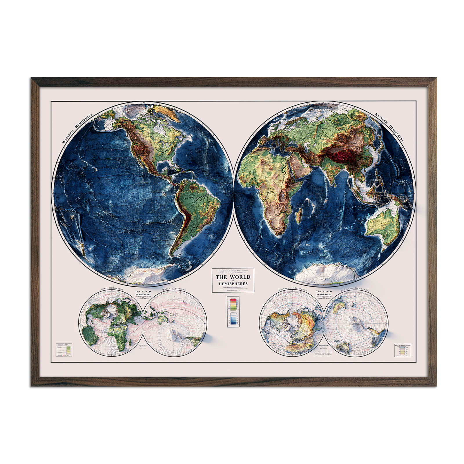 World Map 1917 Shaded Relief Map - Muir Way - Vintage Relief