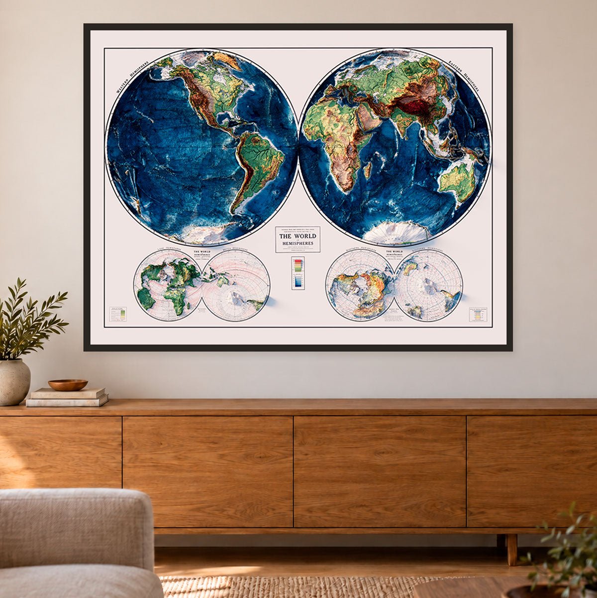 World Map 1917 Shaded Relief Map – XL Canvas - Muir Way - XL Canvas