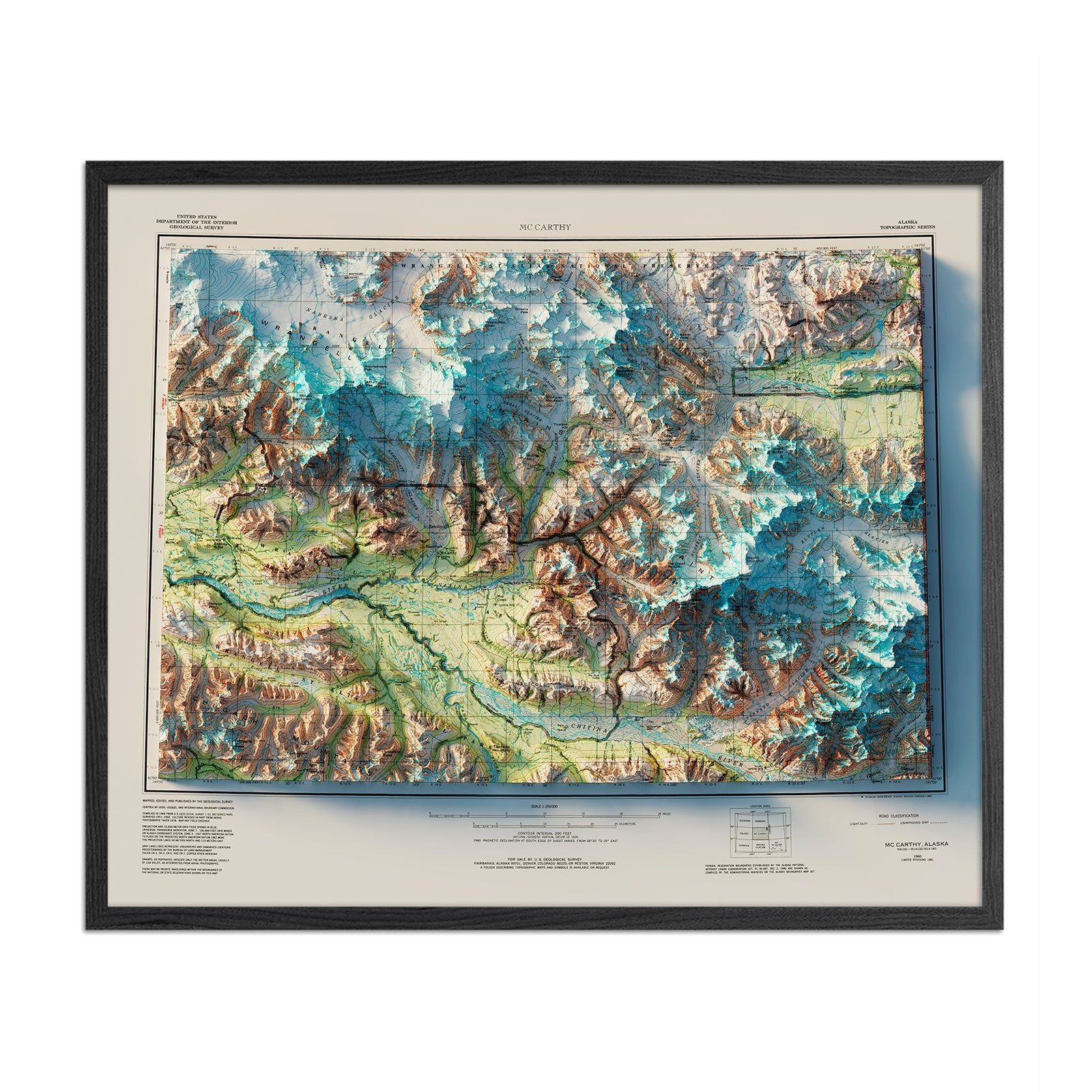 Wrangell - St. Elias, Alaska 1960 Shaded Relief Map - Muir Way - Vintage Relief