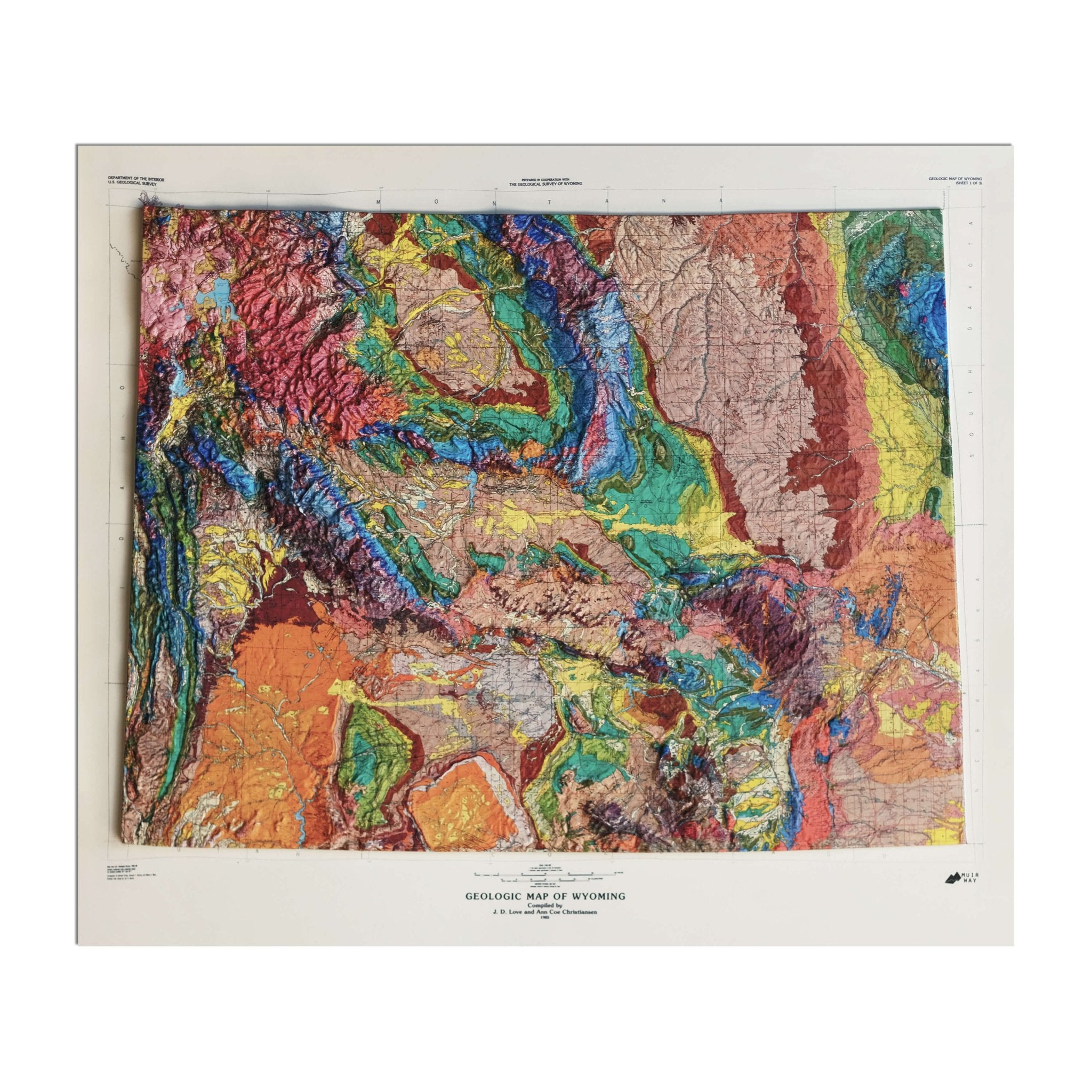 Wyoming 1985 3D Raised Relief Map - Muir Way - 3D