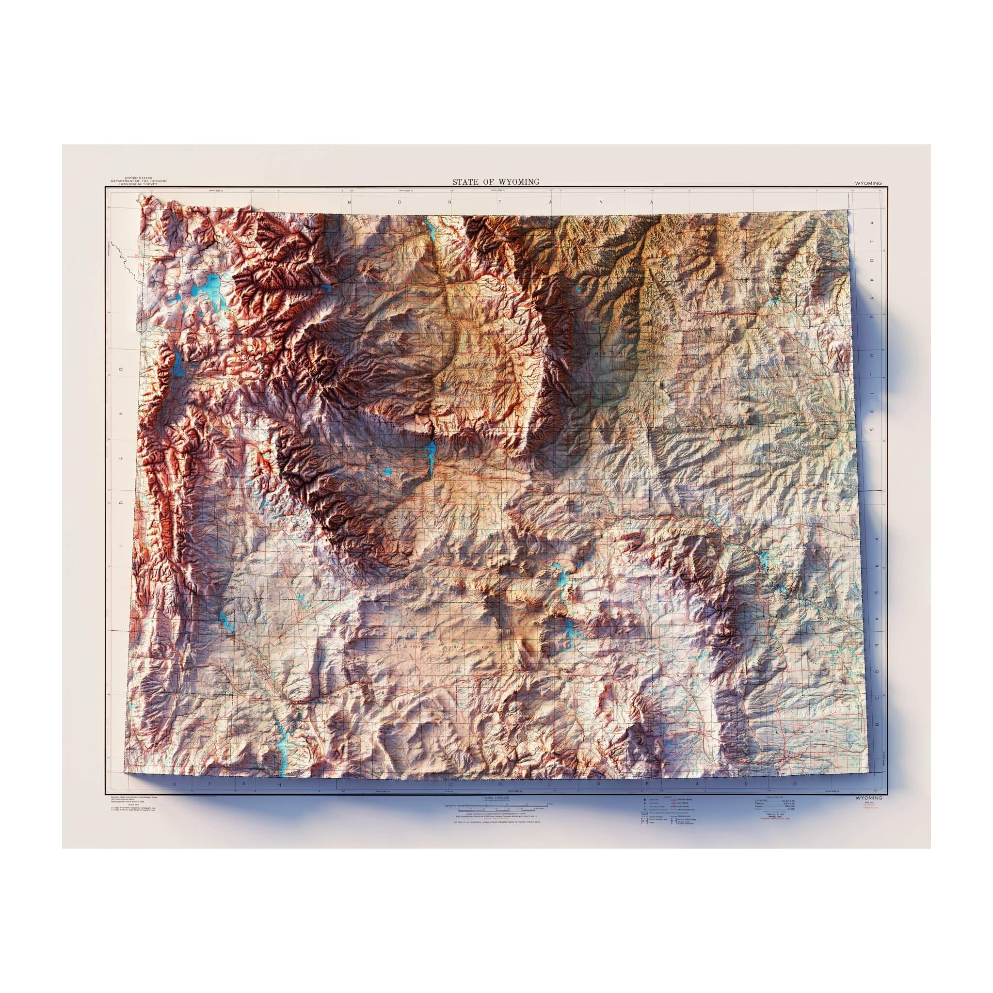 Wyoming 1980 Shaded Relief Map - Muir Way - Vintage Relief