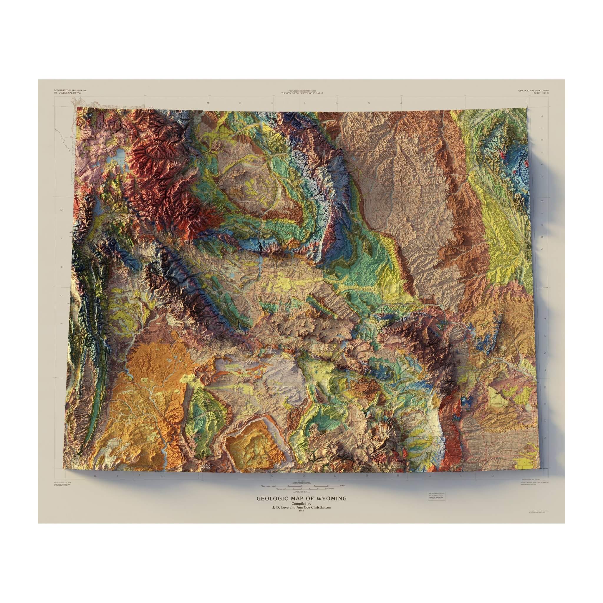 Wyoming 1985 Shaded Relief Map - Muir Way - Vintage Relief