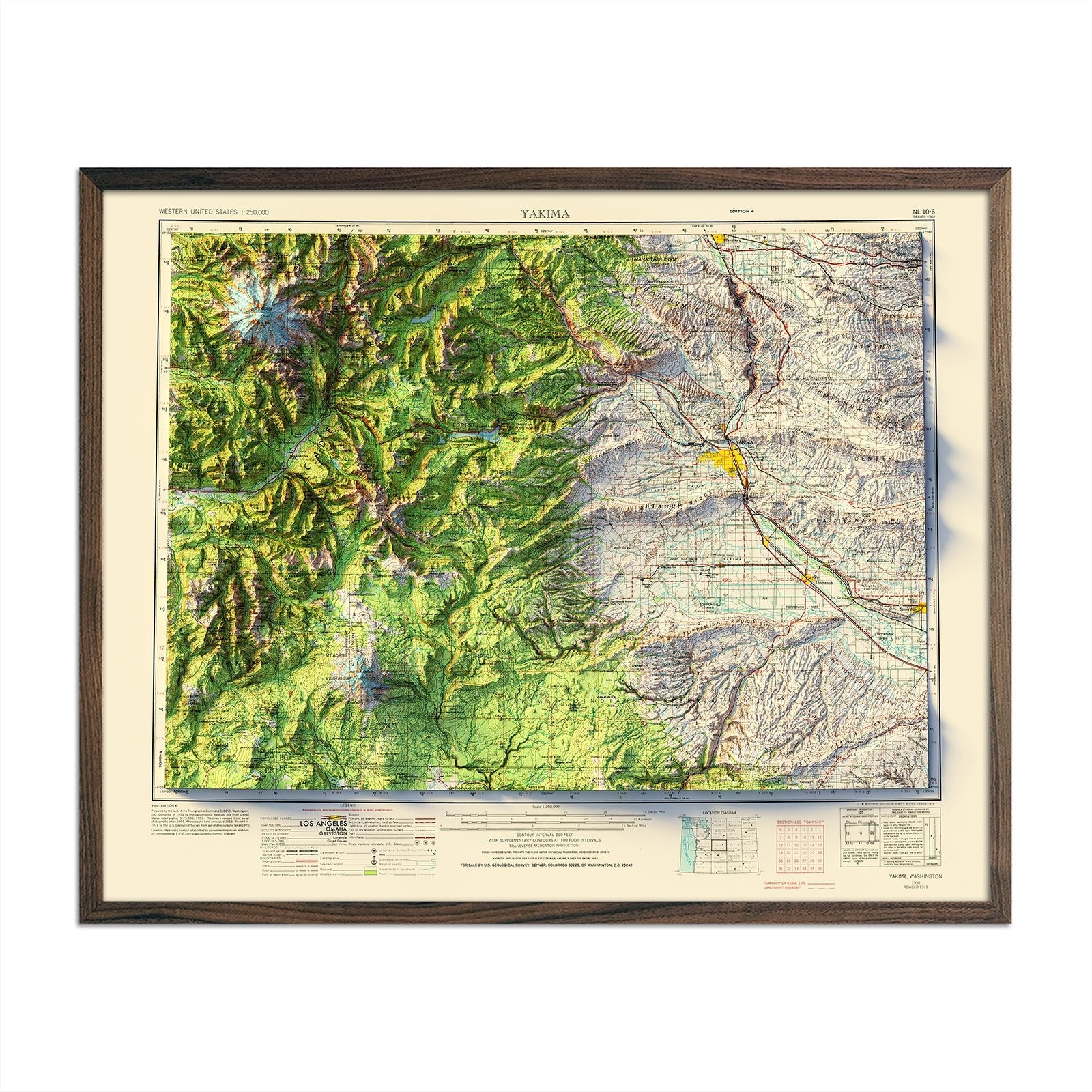 Yakima, WA 1958 Shaded Relief Map - Muir Way - Vintage Relief