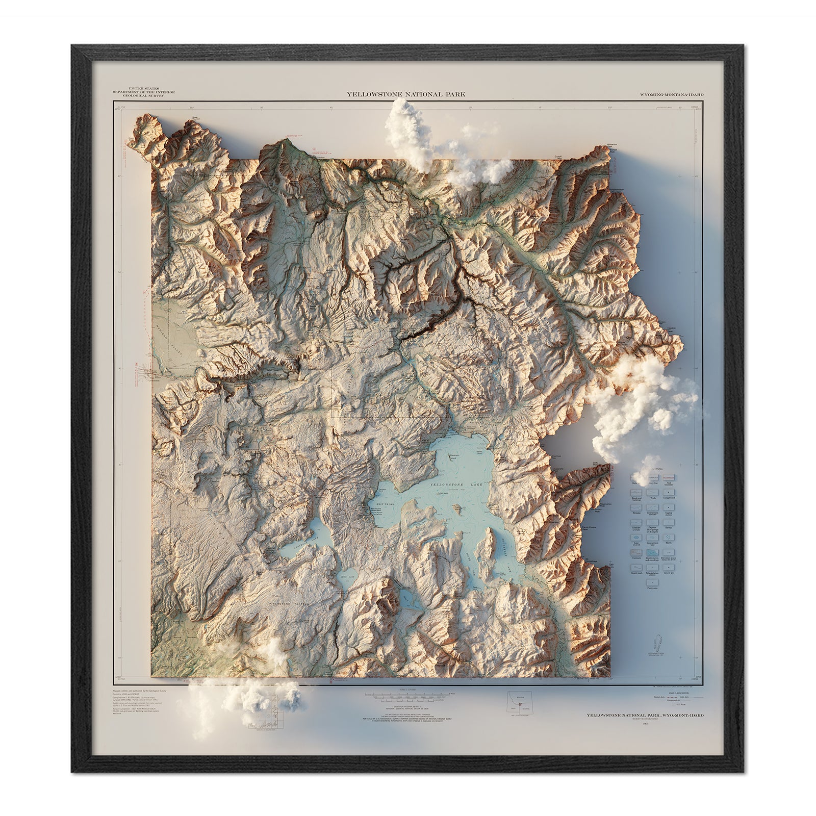 Yellowstone 1961 Shaded Relief Map - Muir Way - Vintage Relief