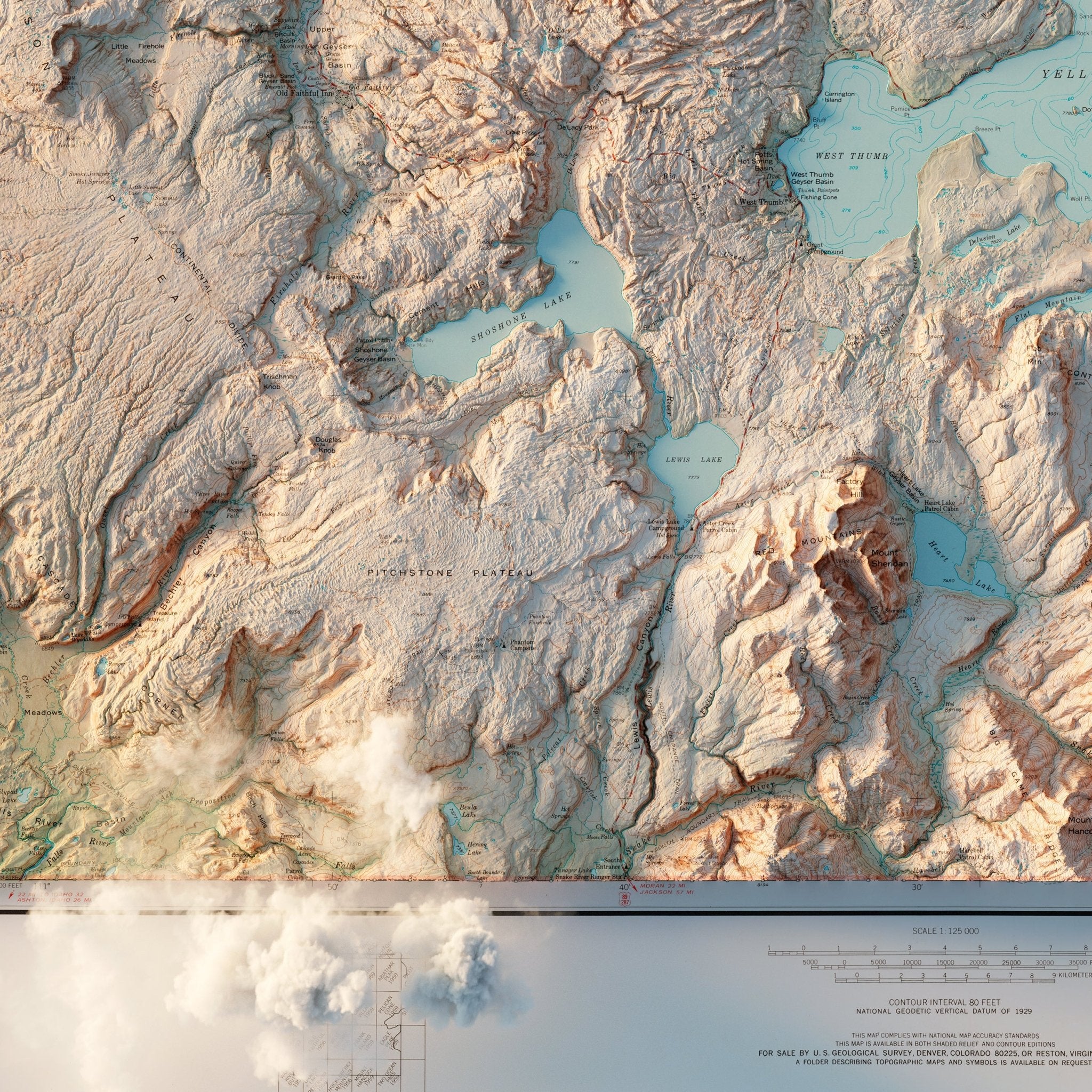 Yellowstone 1961 Shaded Relief Map - Muir Way - Vintage Relief