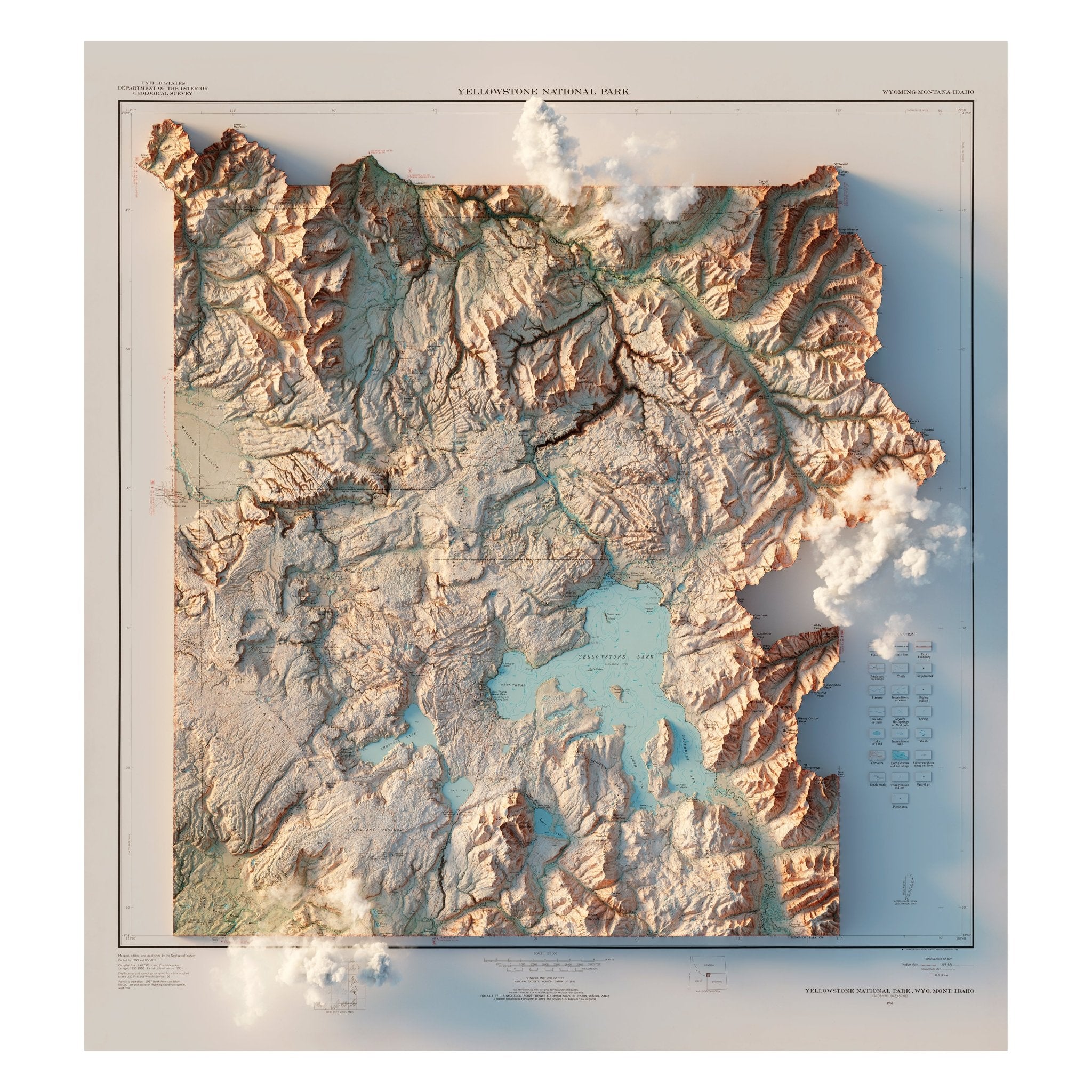 Yellowstone 1961 Shaded Relief Map - Muir Way - Vintage Relief