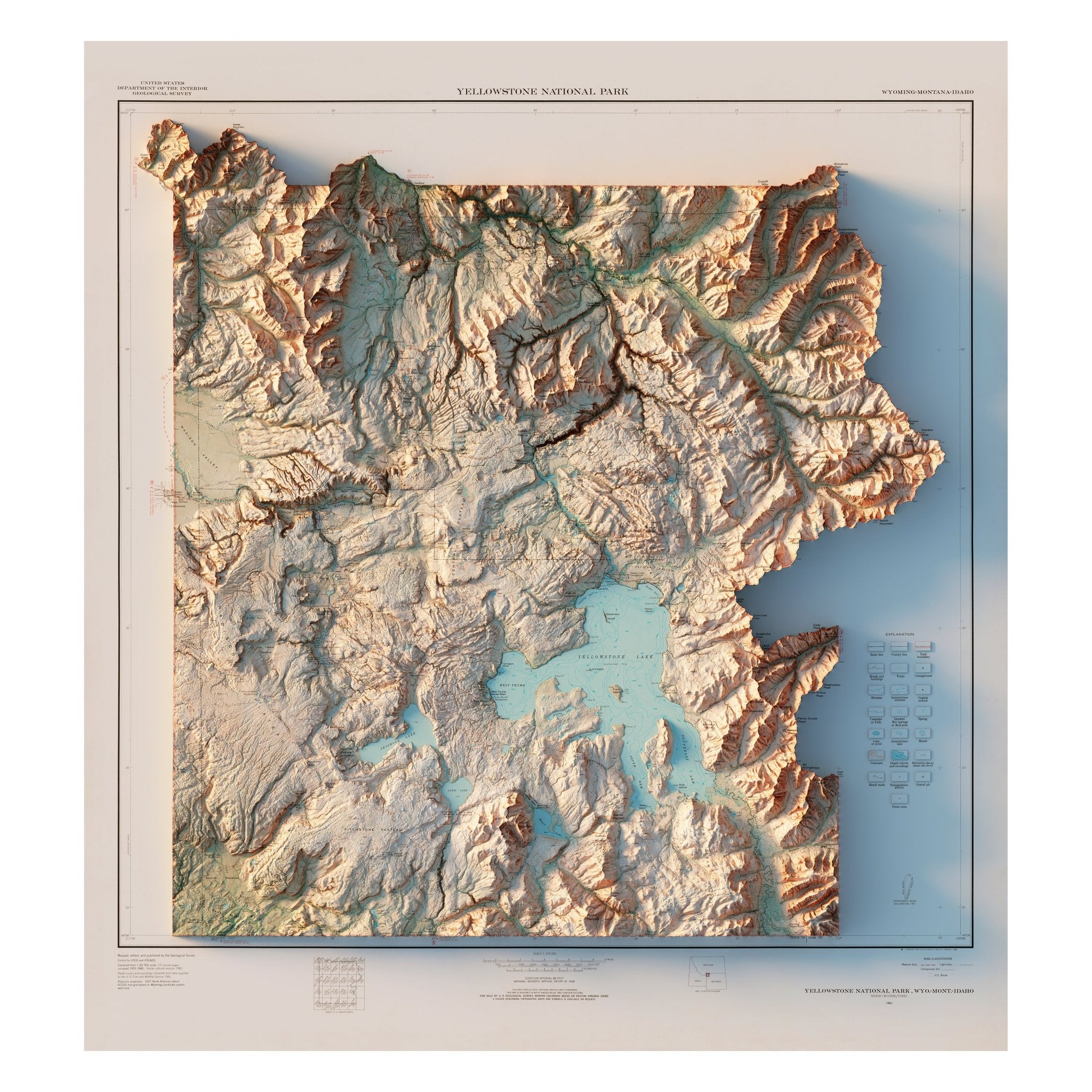 Yellowstone 1961 Shaded Relief Map - Muir Way - Vintage Relief