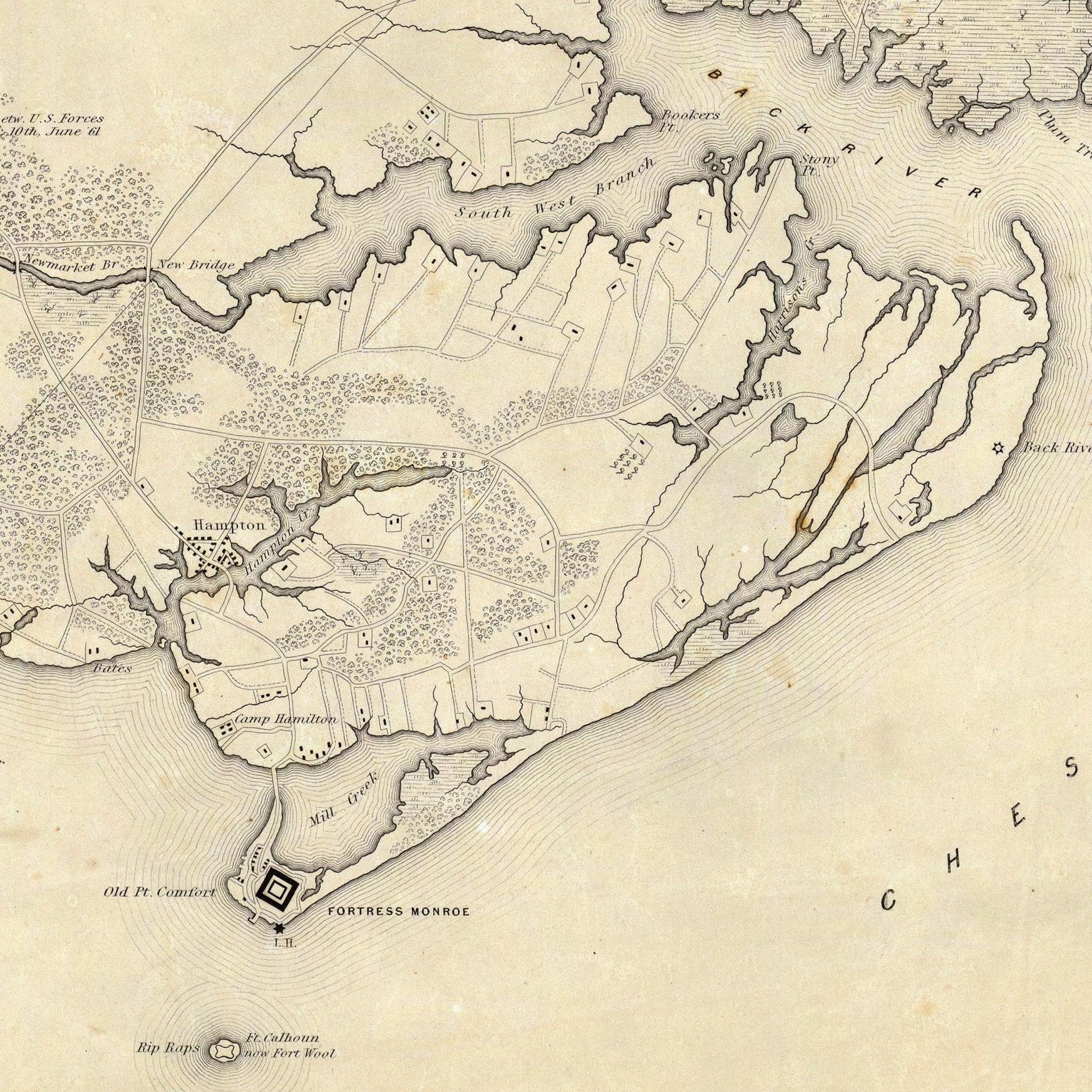 Yorktown to Williamsburg - Muir Way - Vintage Map