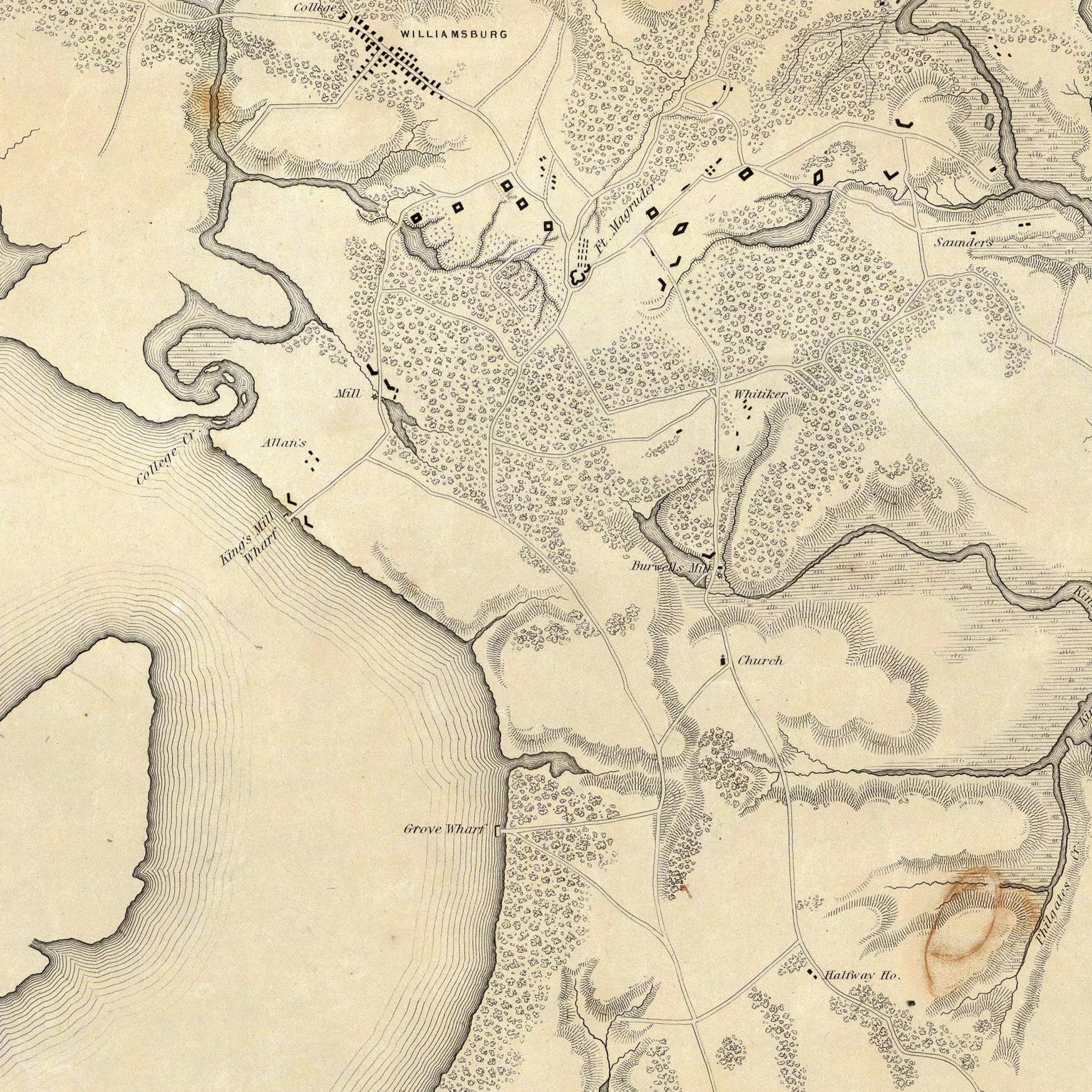 Yorktown to Williamsburg - Muir Way - Vintage Map