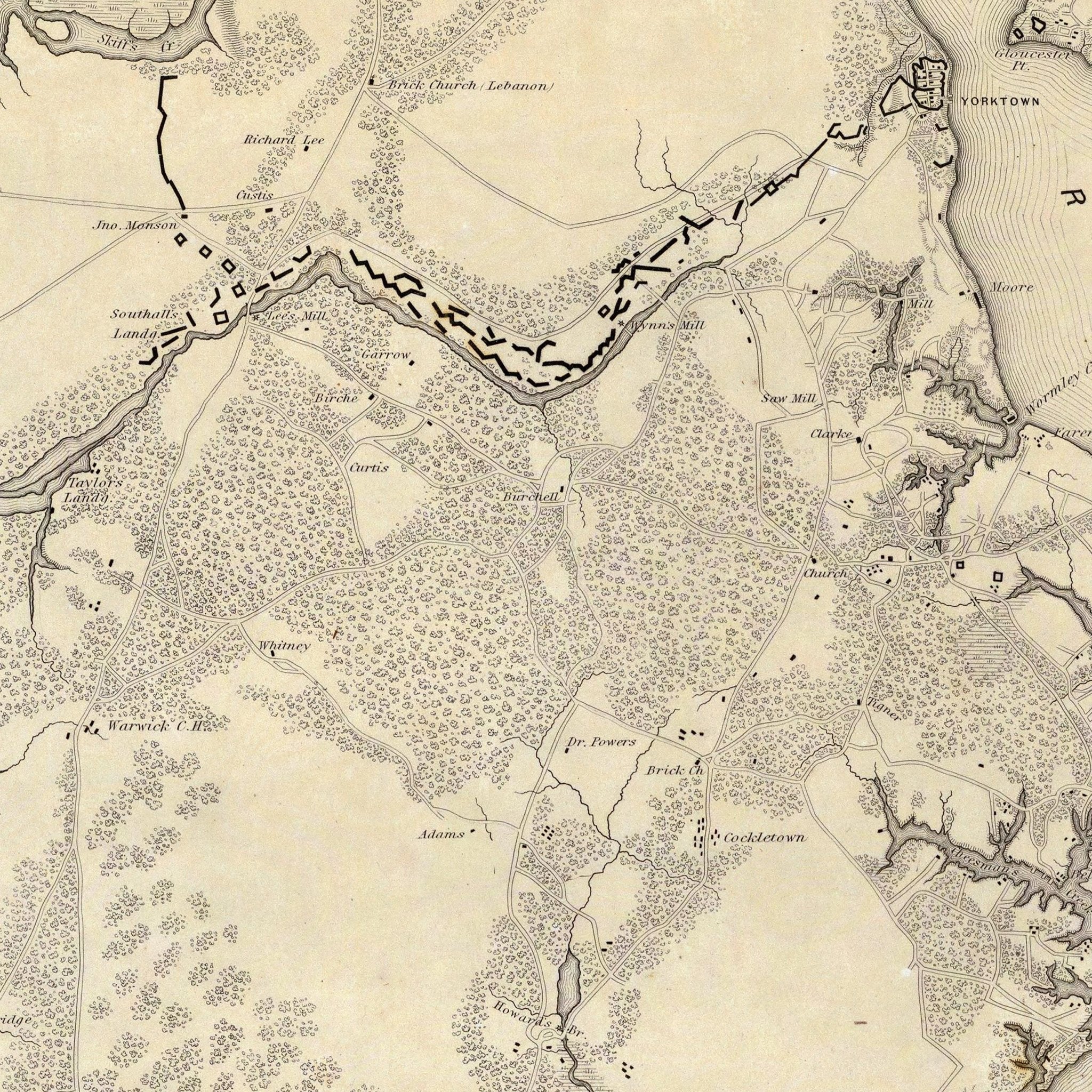 Yorktown to Williamsburg - Muir Way - Vintage Map