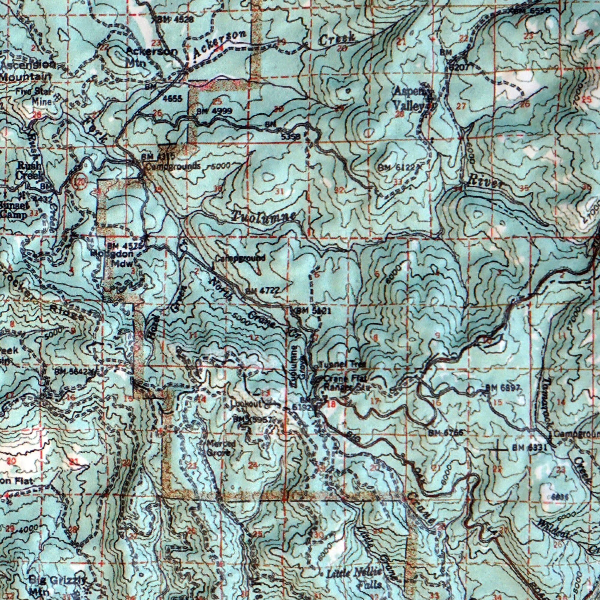 Yosemite 1958 3D Raised Relief Map - Muir Way - 3D