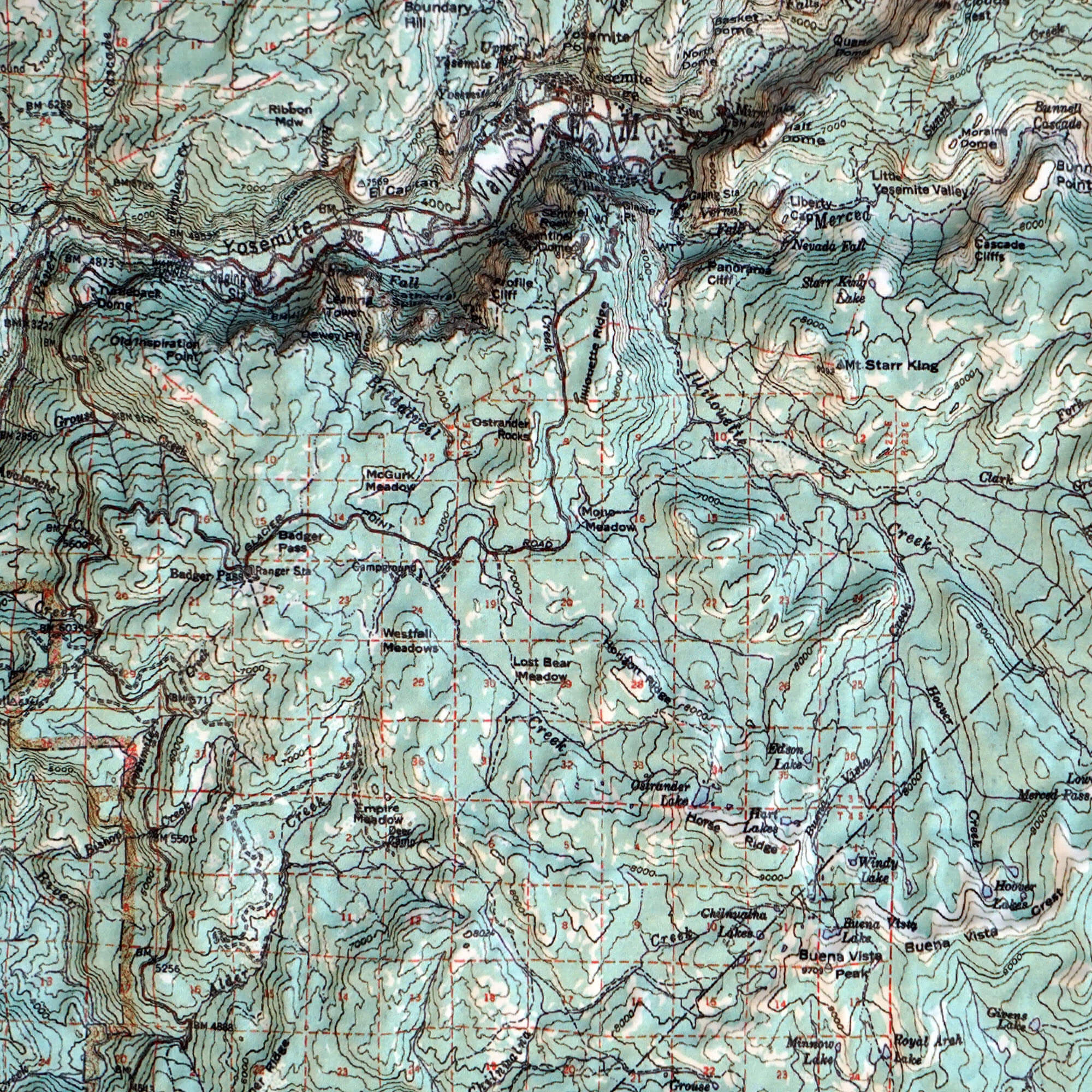 Yosemite 1958 3D Raised Relief Map - Muir Way - 3D