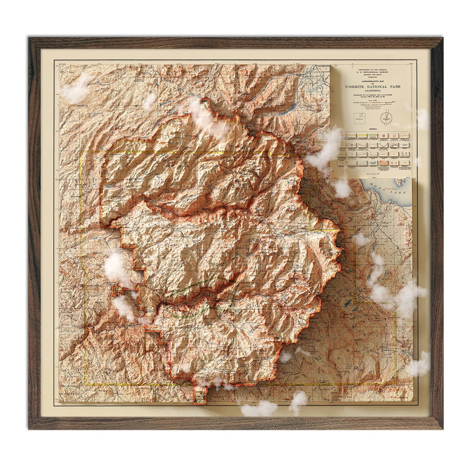 Yosemite 1910 Shaded Relief Map - Muir Way - Vintage Relief
