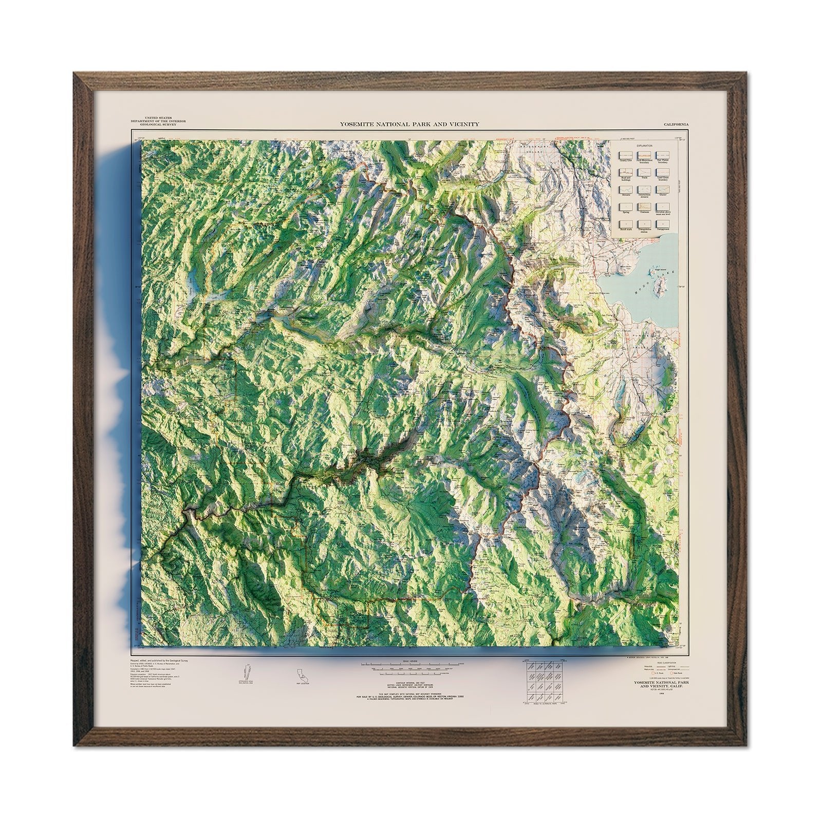 Yosemite National Park 1958 Shaded Relief Map - Muir Way - Vintage Relief
