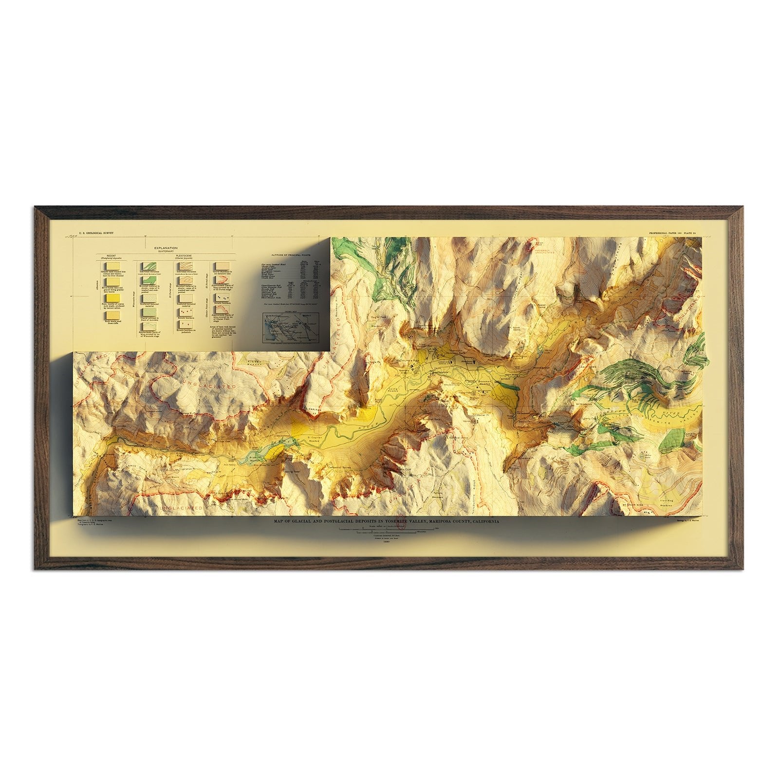 Yosemite Valley 1930 Shaded Relief Map - Muir Way - Vintage Relief