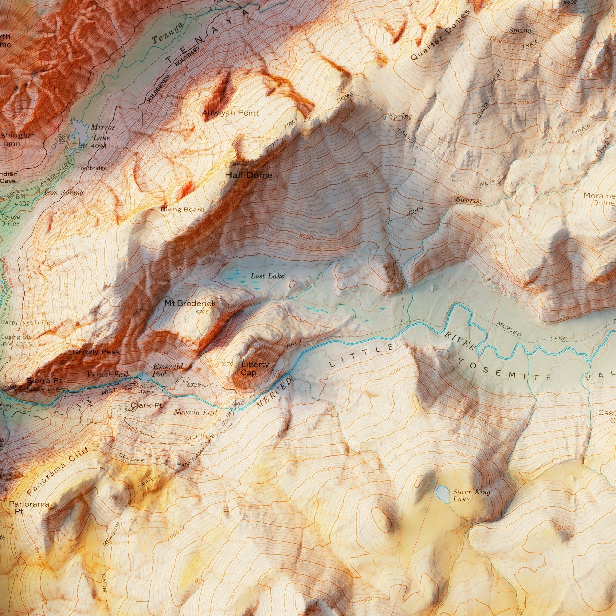 Yosemite Valley 1970 Shaded Relief Map - Muir Way - Vintage Relief
