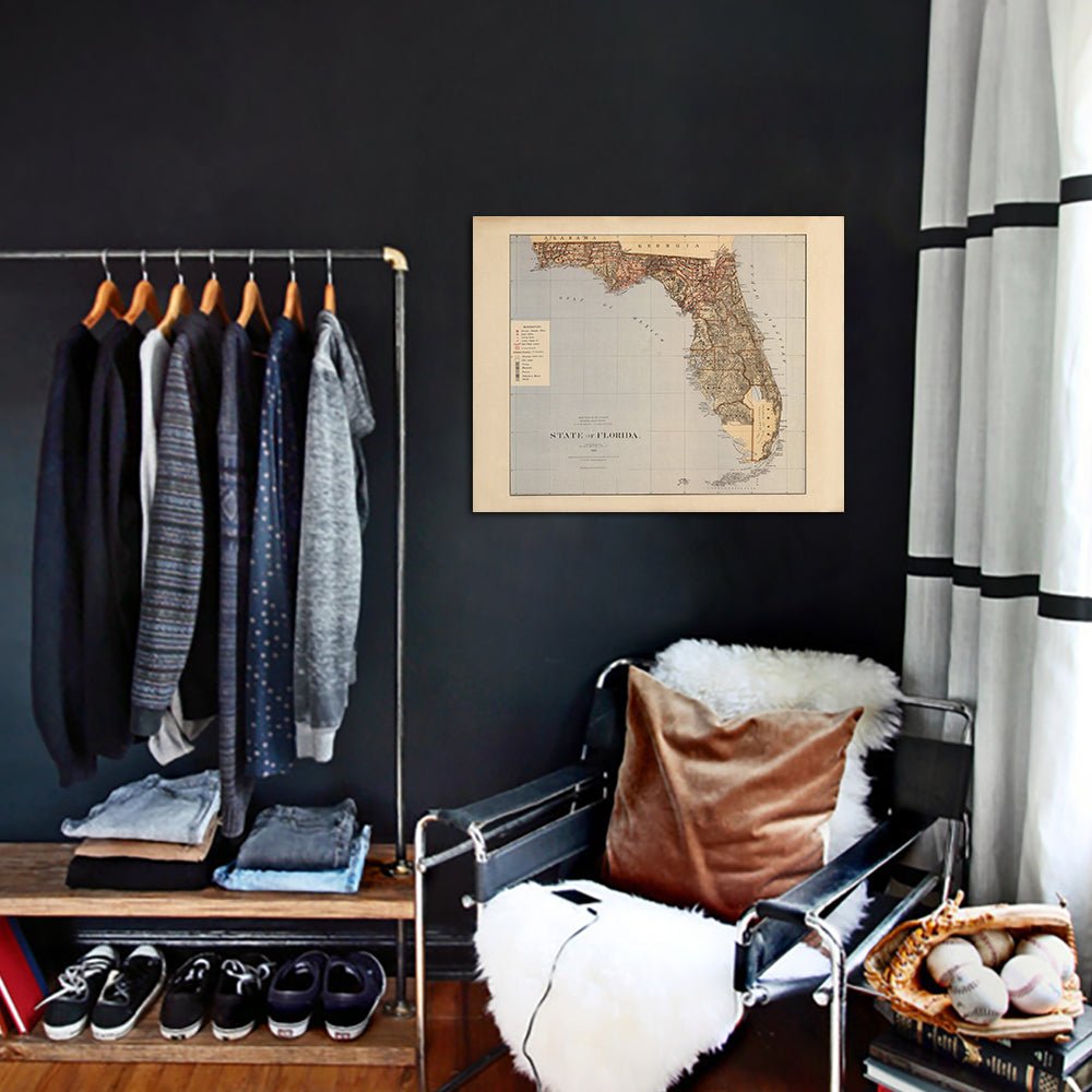 Florida State 1876 Map - Muir Way - Vintage Map