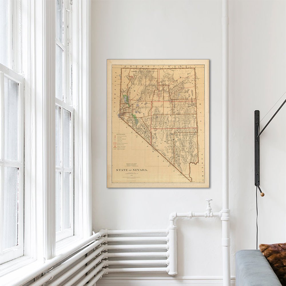 Nevada State 1876 Map - Muir Way - Vintage Map