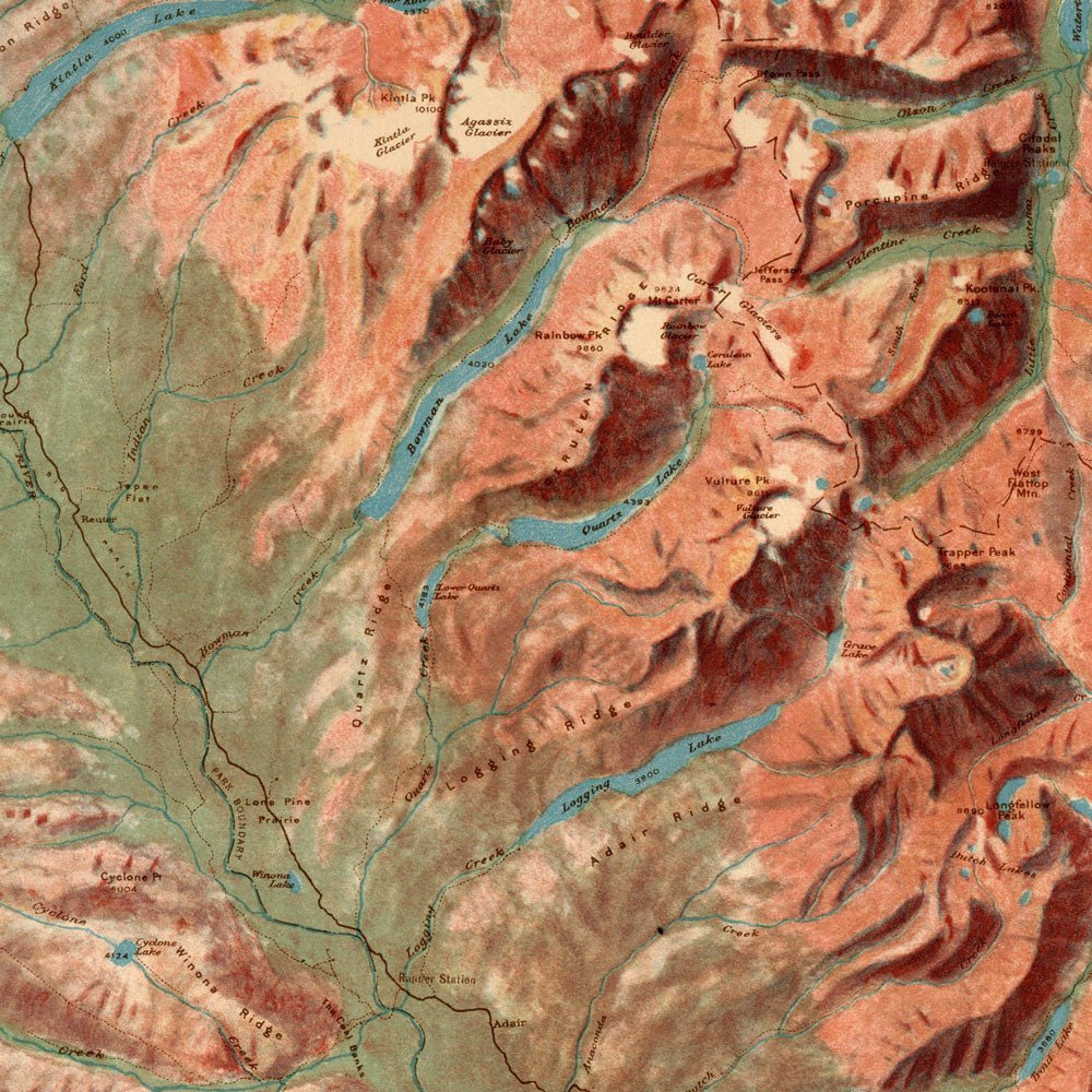 Glacier National Park Map 1914 - Muir Way - Vintage Map