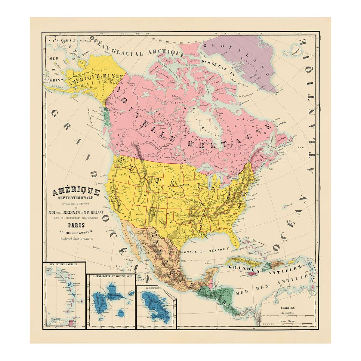 Amerique Septentrionale Composite 1844 Map - Muir Way - Vintage Map