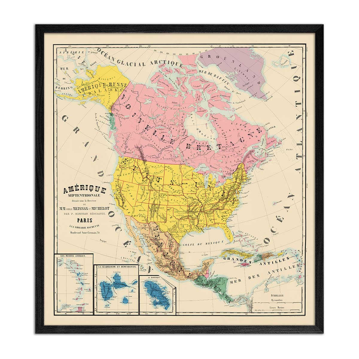 Amerique Septentrionale Composite 1844 Map - Muir Way - Vintage Map