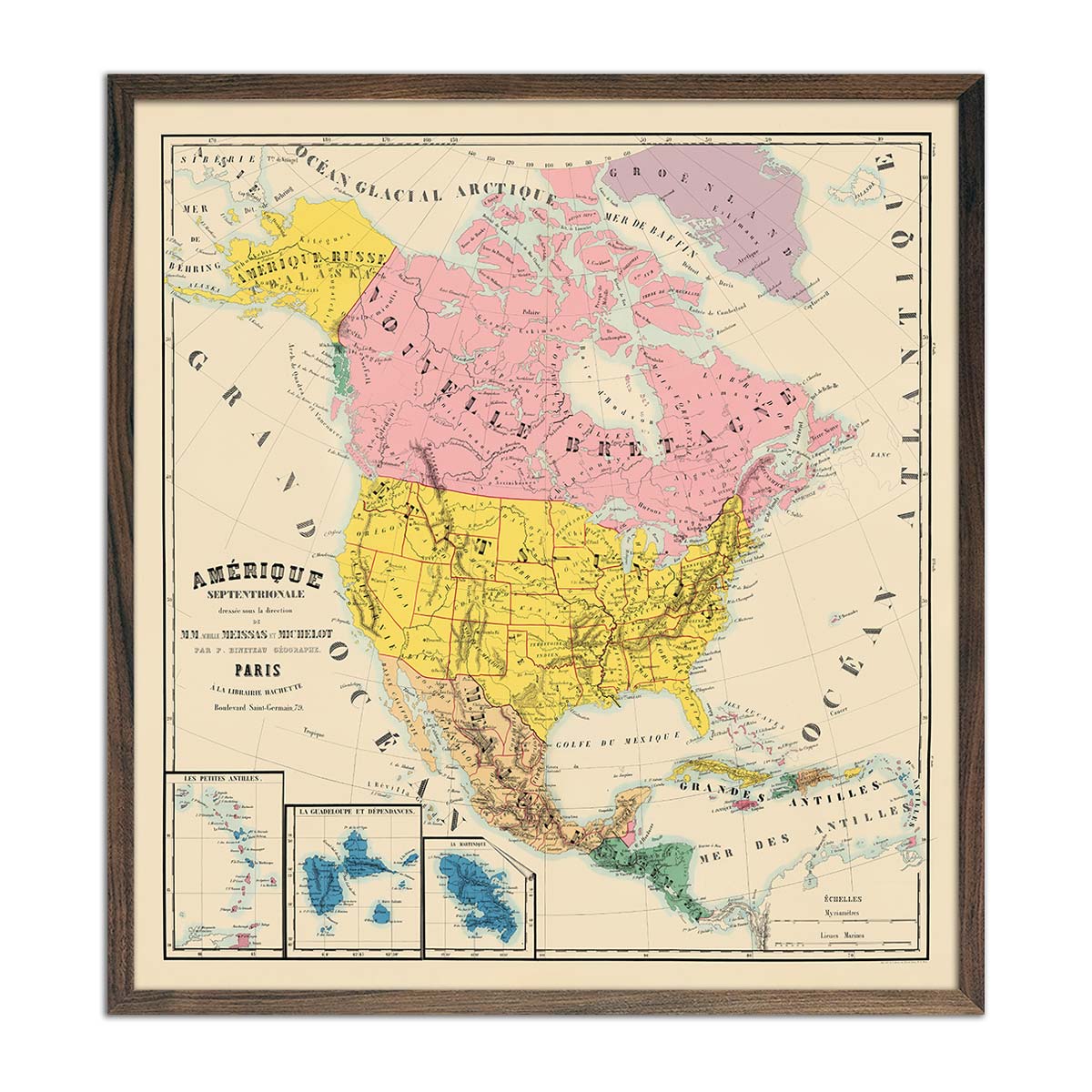 Amerique Septentrionale Composite 1844 Map - Muir Way - Vintage Map