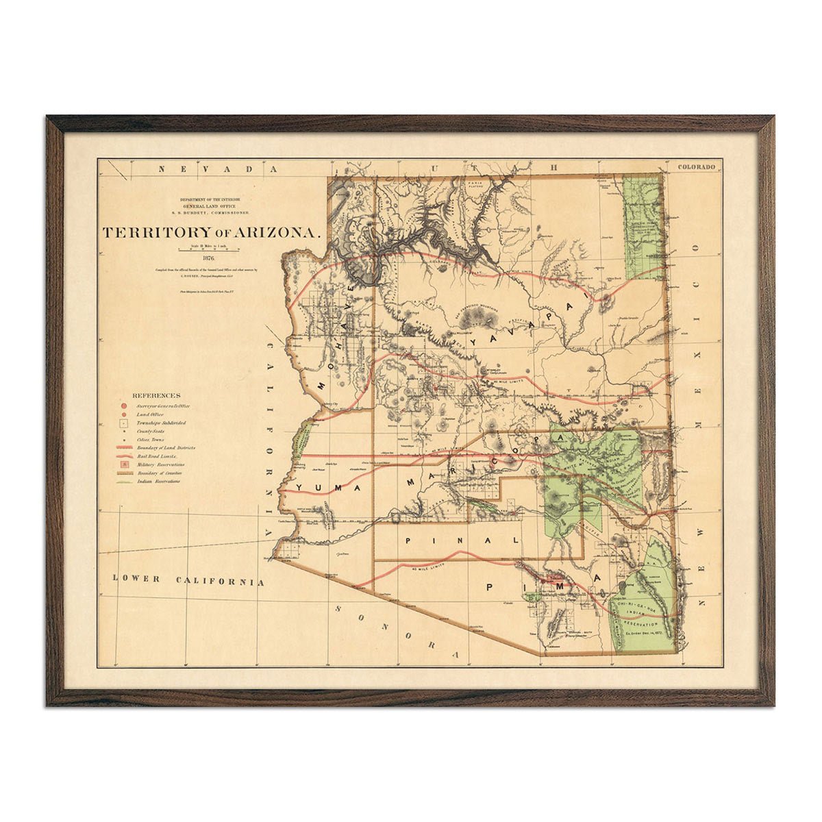 Arizona Territory 1876 Map - Muir Way - Vintage Map