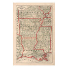 Arkansas, Louisiana and Mississippi 1883 Map - Muir Way - Vintage Map