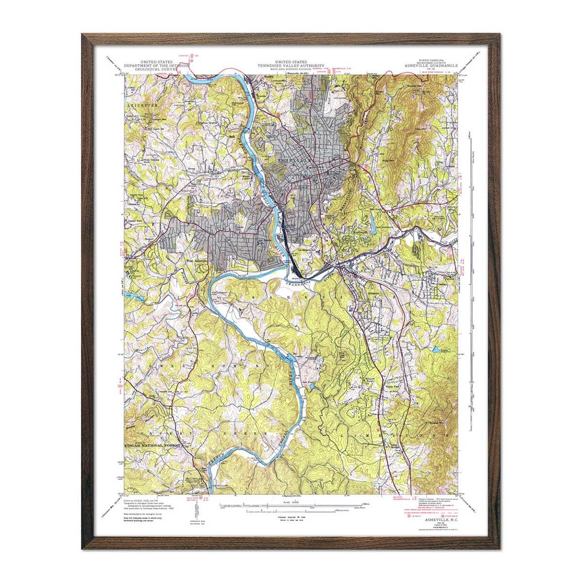 Asheville, NC 1943 USGS Map - Muir Way - Vintage Map