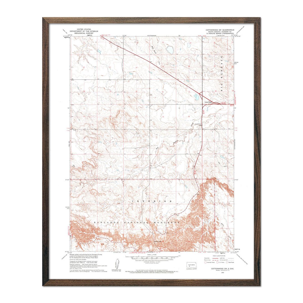 Badlands National Park 1960 USGS Map - Muir Way - Vintage Map