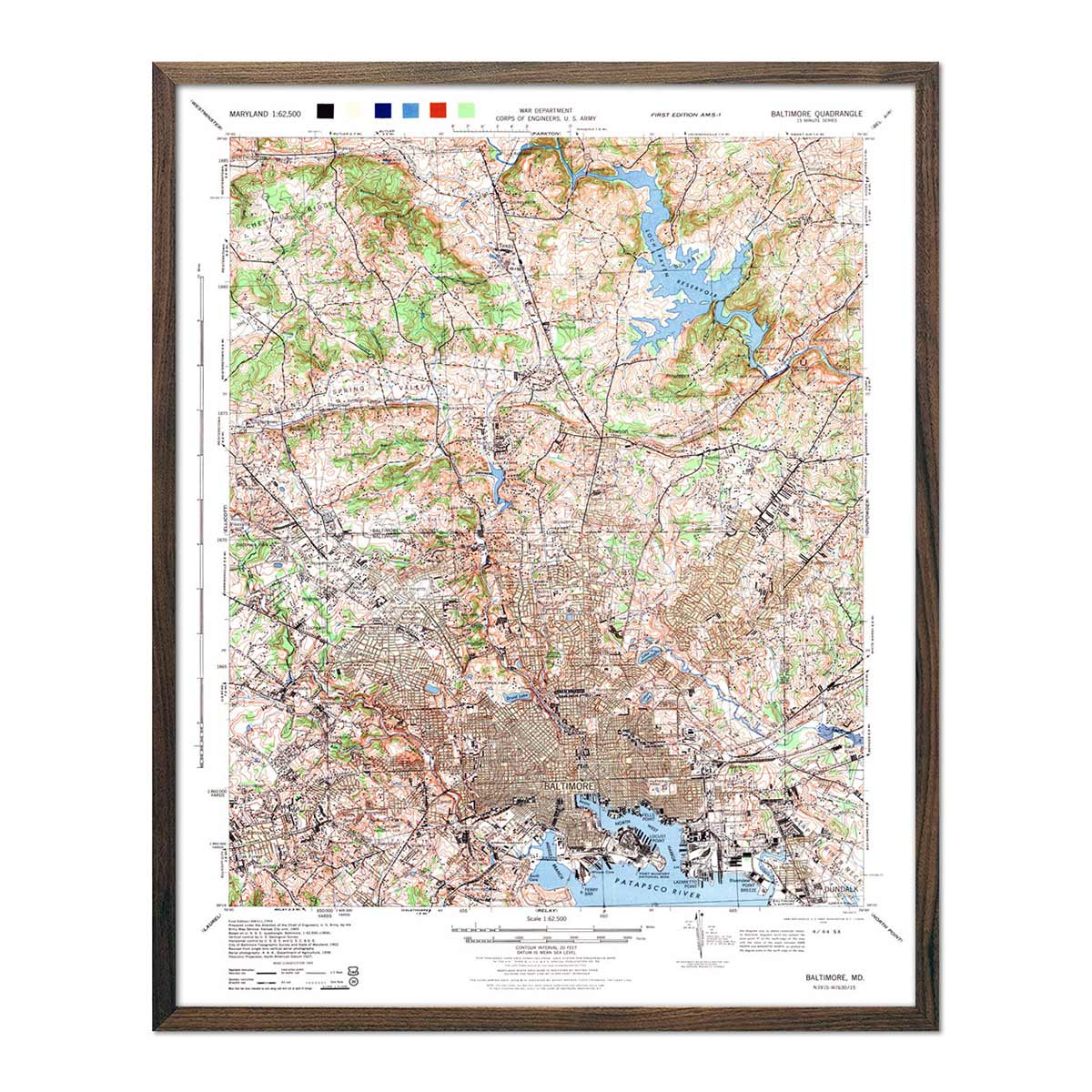 Baltimore, MD 1944 USGS Map - Muir Way - Vintage Map