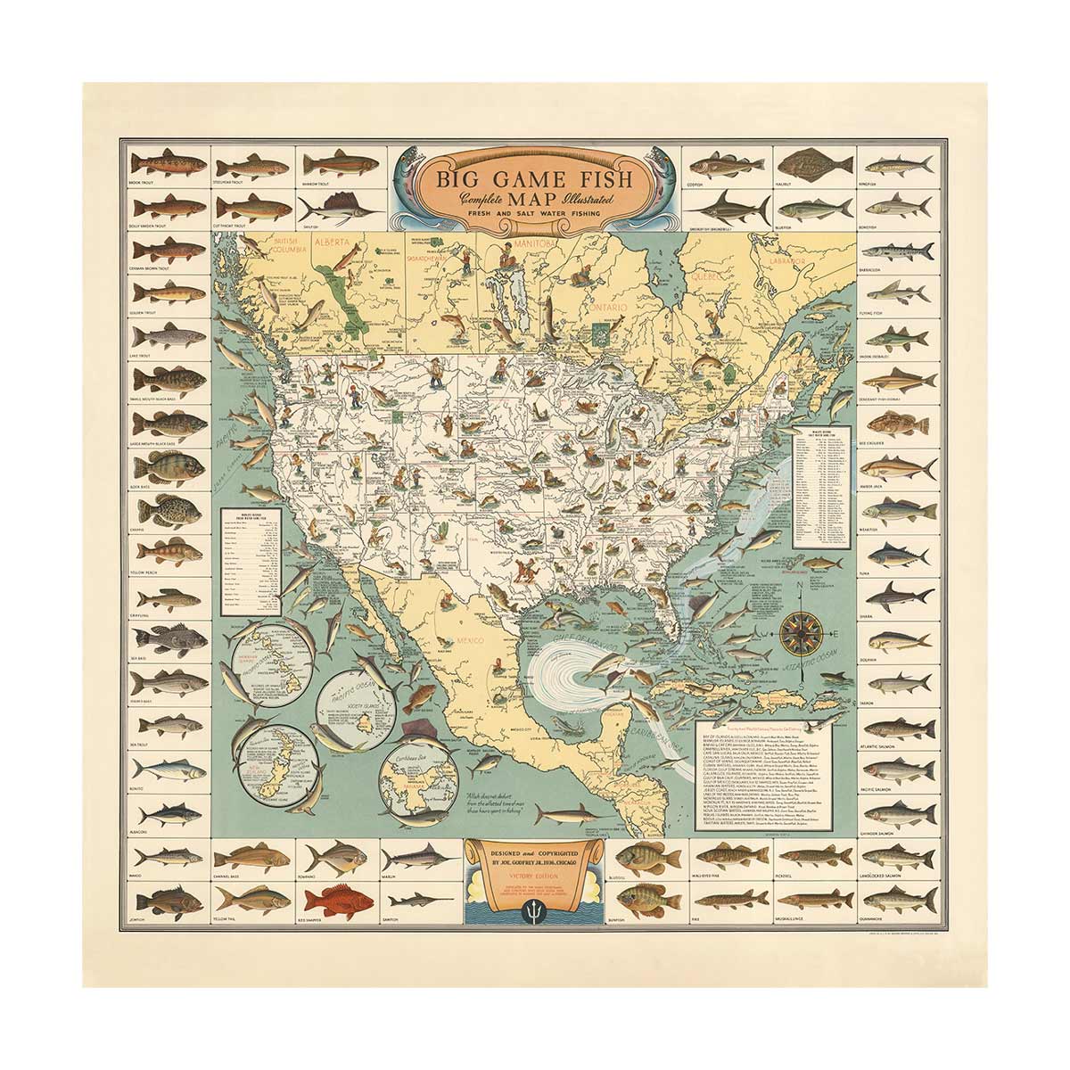 Big Game Fish Map - 1936 - Muir Way - Vintage Map