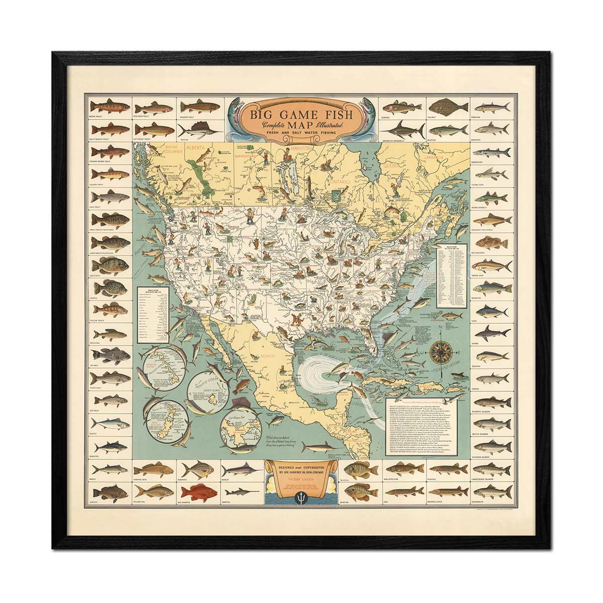 Big Game Fish Map - 1936 - Muir Way - Vintage Map