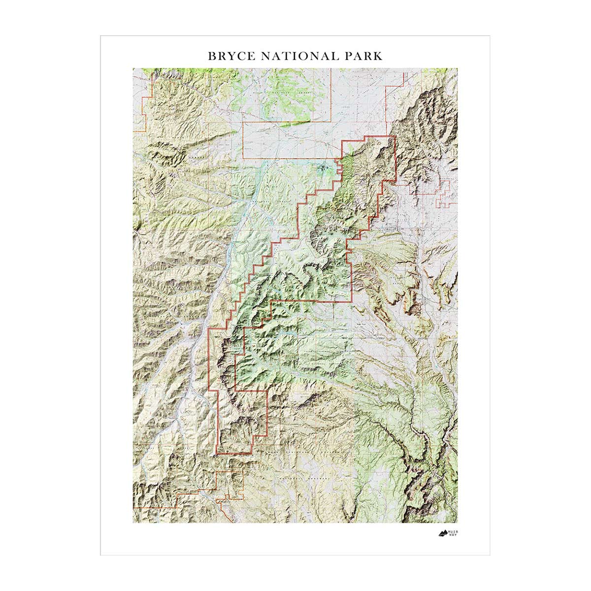 Bryce Canyon Shaded Relief Map - Muir Way - Relief Series