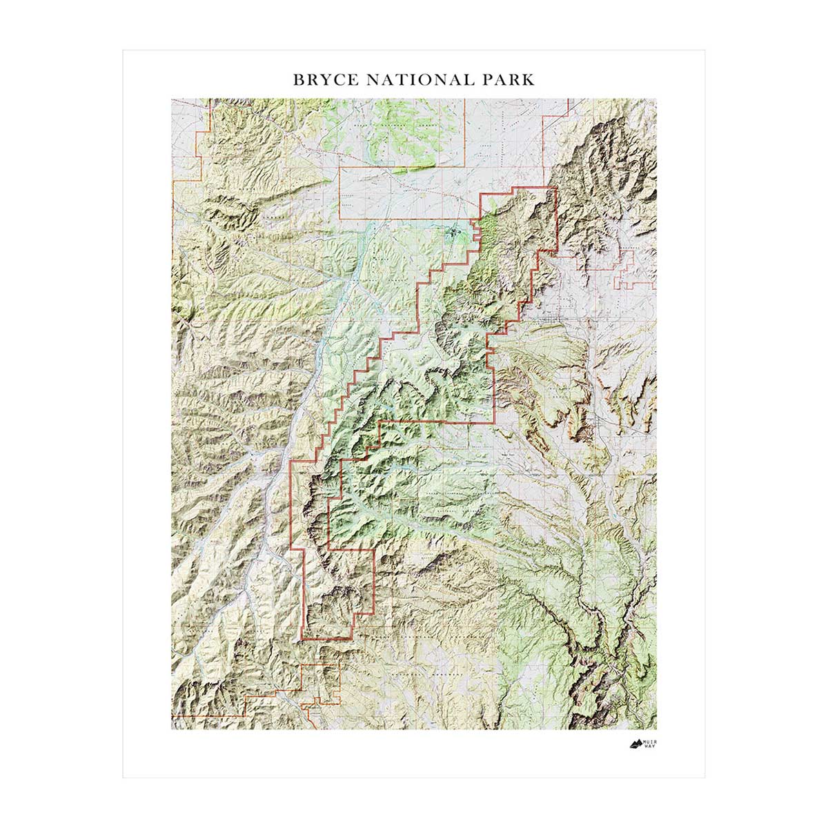 Bryce Canyon Shaded Relief Map - Muir Way - Relief Series