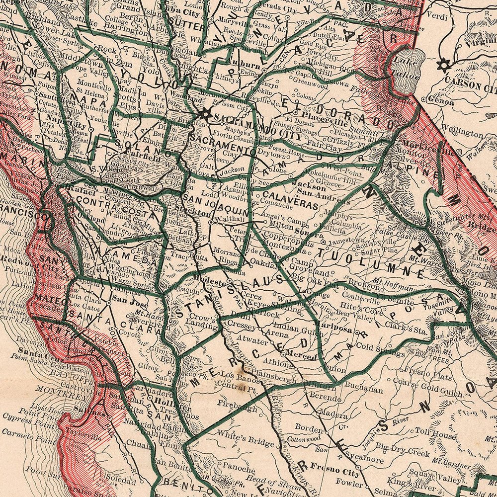 California 1883 Map - Muir Way - Vintage Map