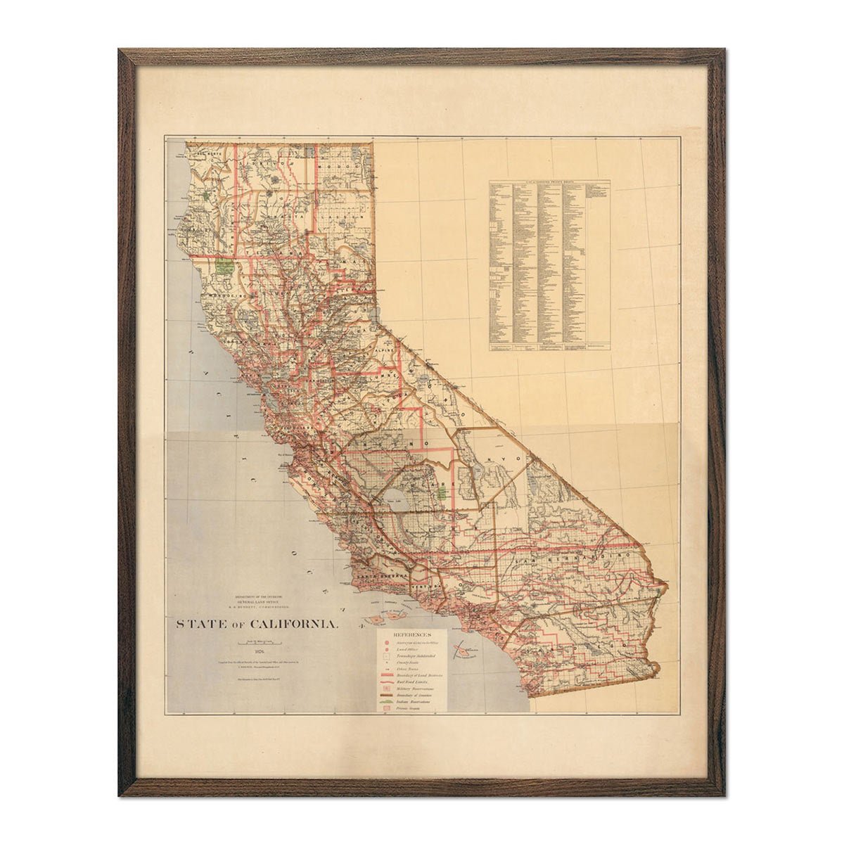 California State 1876 Map - Muir Way - Vintage Map