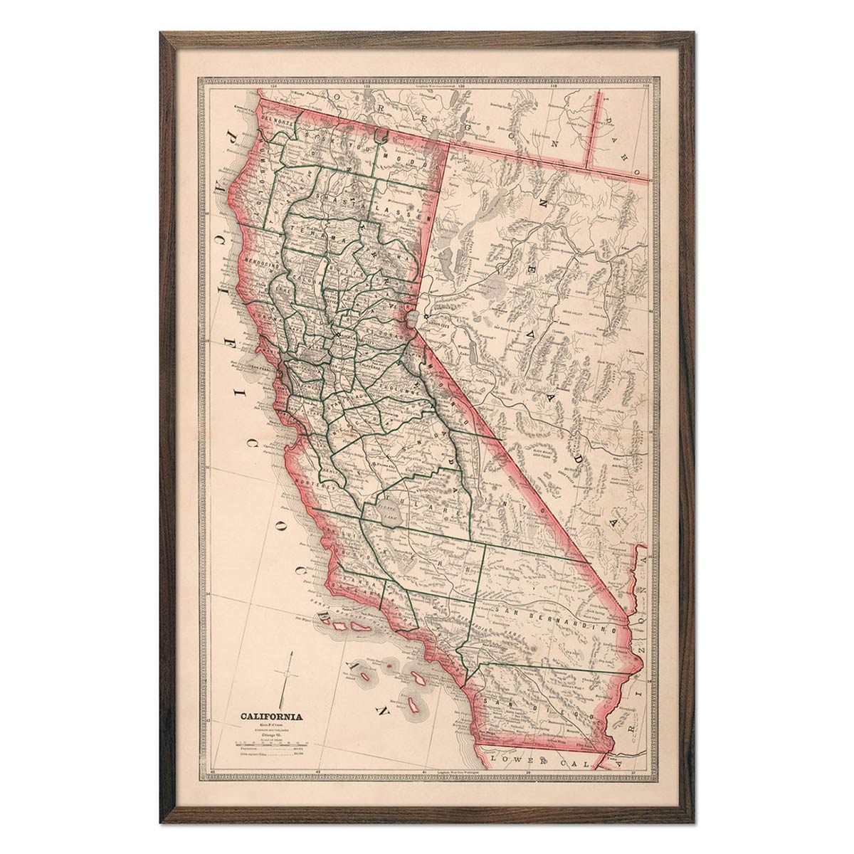 California 1883 Map - Muir Way - Vintage Map