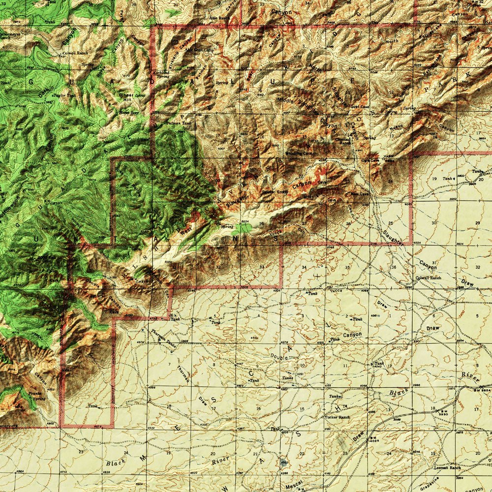 Carlsbad Caverns Shaded Relief Map - Muir Way - Relief Series
