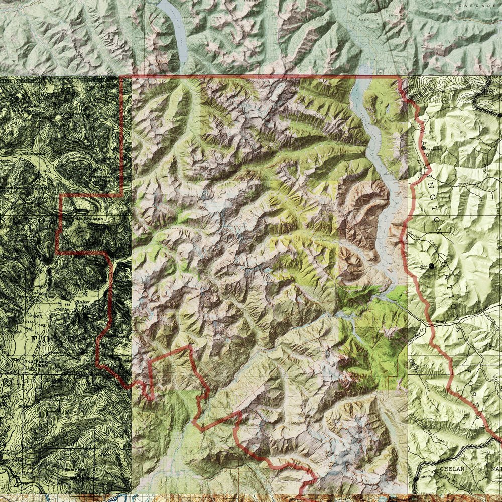 North Cascades Shaded Relief Map - Muir Way - Relief Series