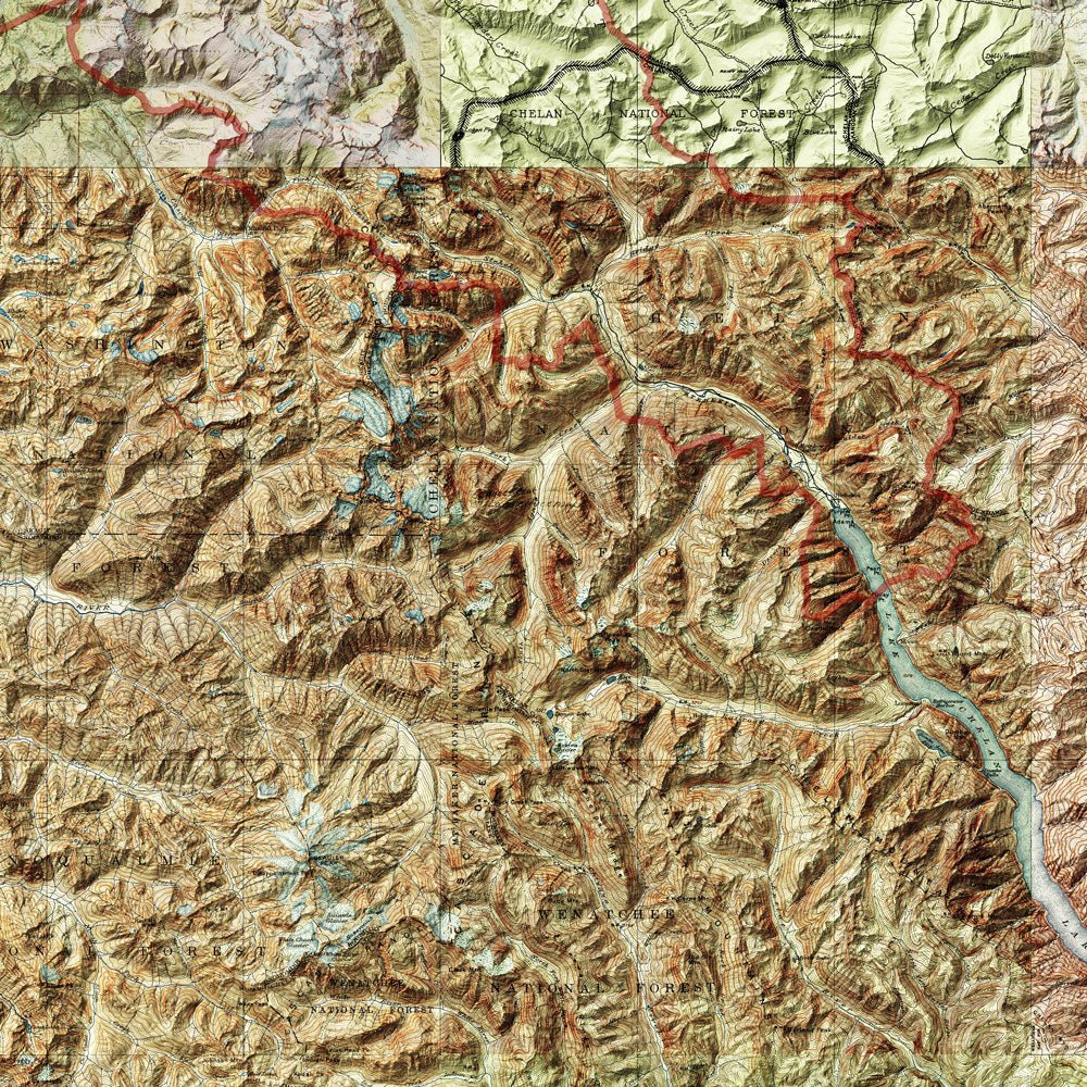 North Cascades Shaded Relief Map - Muir Way - Relief Series