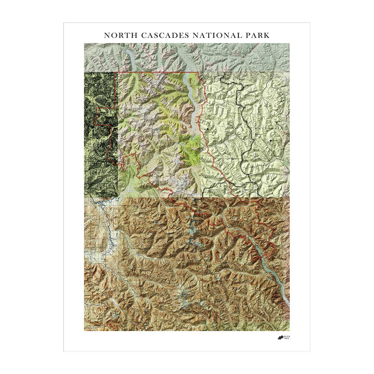 North Cascades Shaded Relief Map - Muir Way - Relief Series