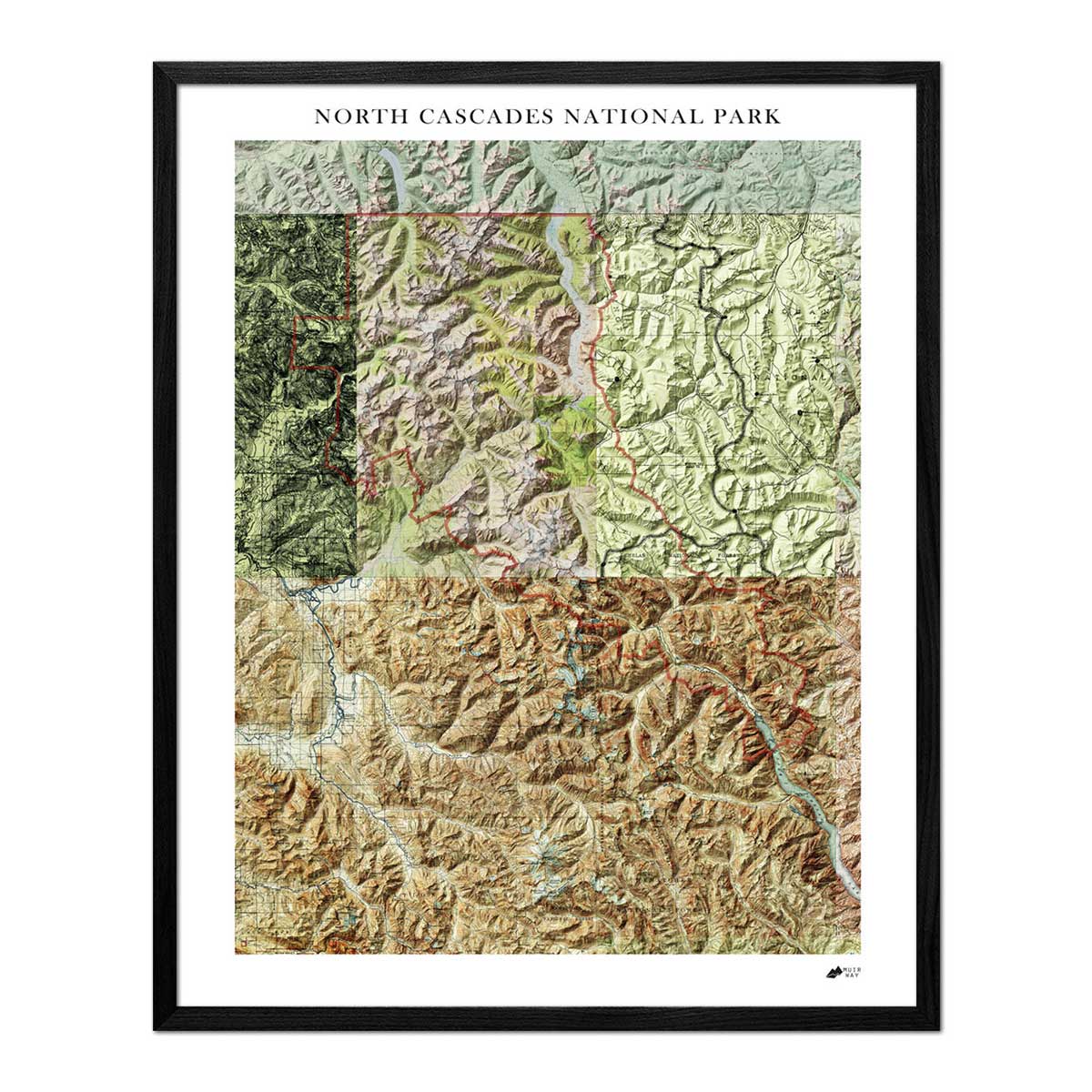 North Cascades Shaded Relief Map - Muir Way - Relief Series